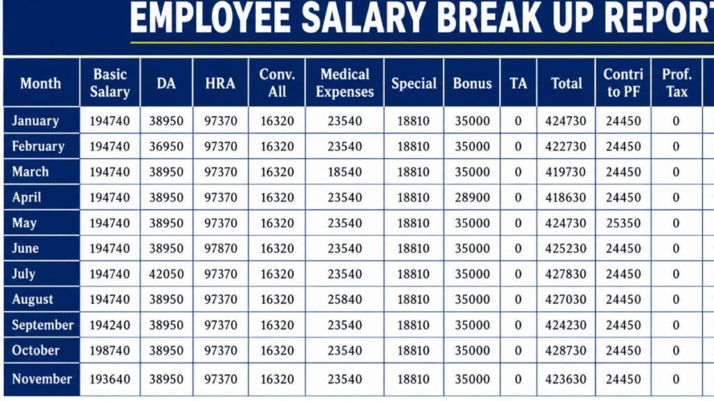 Employee salary breakup report - needs wants saving calculation
