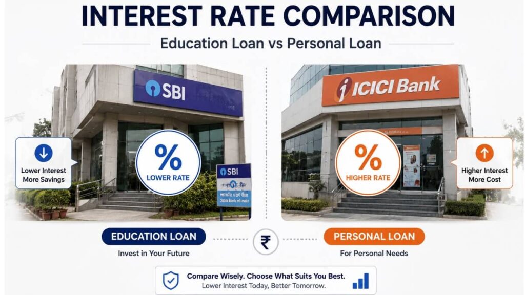 Education loan vs personal loan interest rate comparison in India