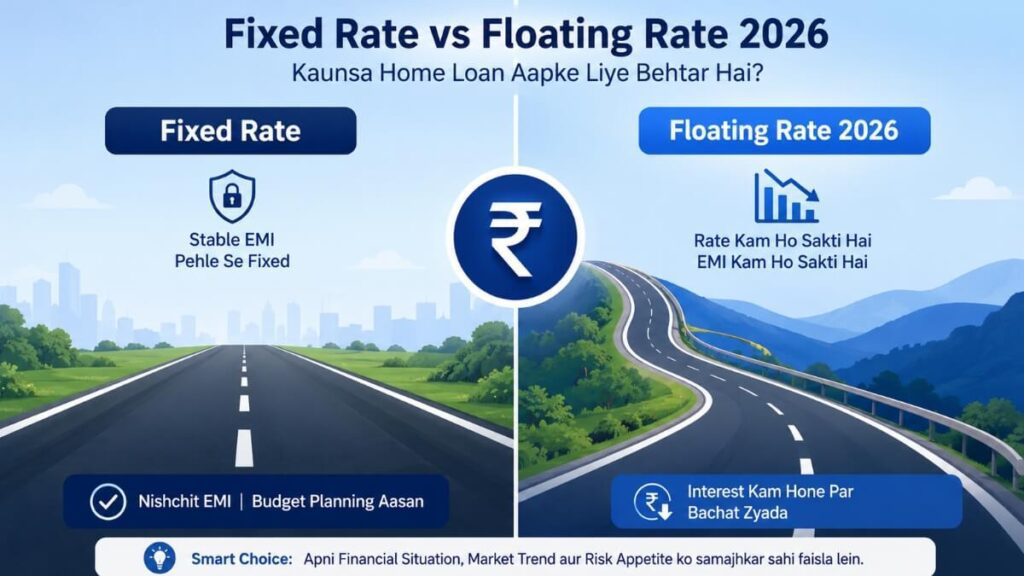 Fixed rate vs floating rate home loan interest rates 2026 India comparison infographic