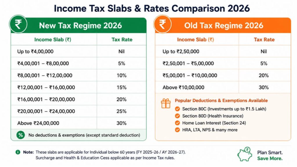 income tax slabs new tax regime vs old tax regime 2026 India