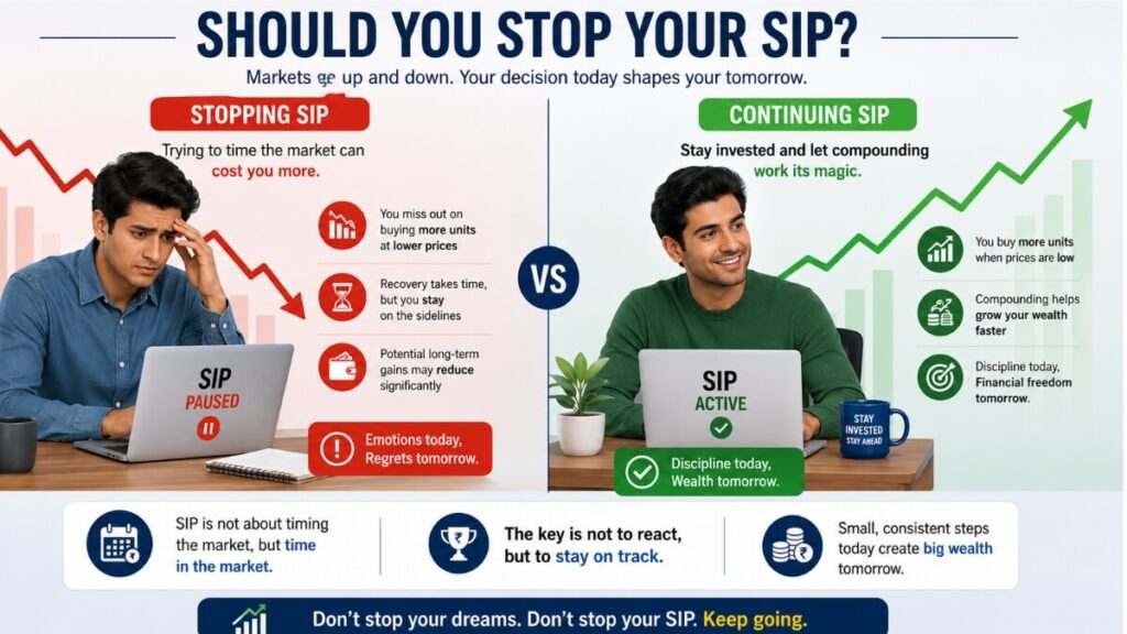 Comparison of stopping SIP vs continuing SIP investments during market volatility