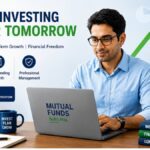 Indian investor reviewing mutual fund SIP investments on laptop with growth chart