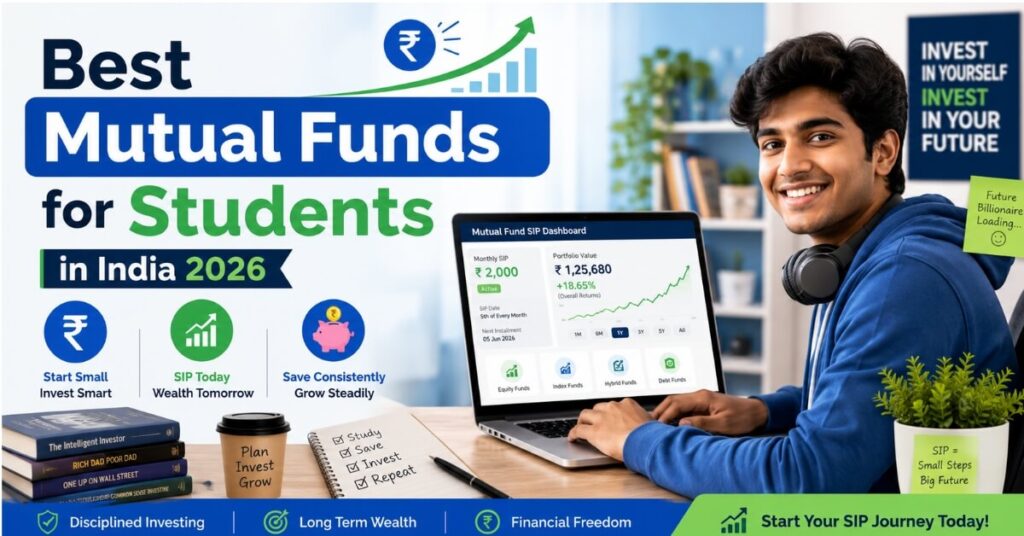 Best mutual funds for students in India showing SIP dashboard and student investing