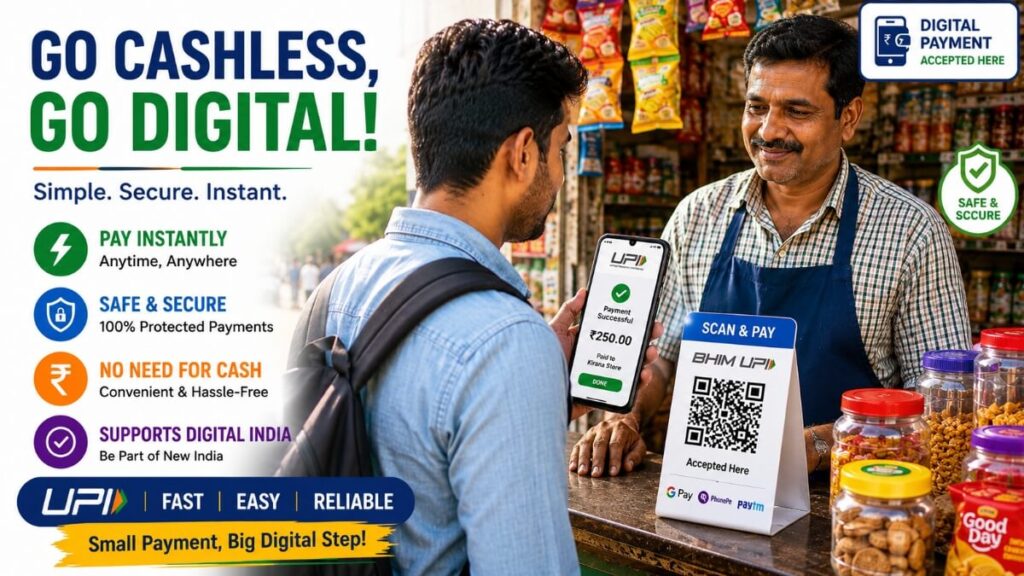 Indian customer making digital payment using smartphone at local shop