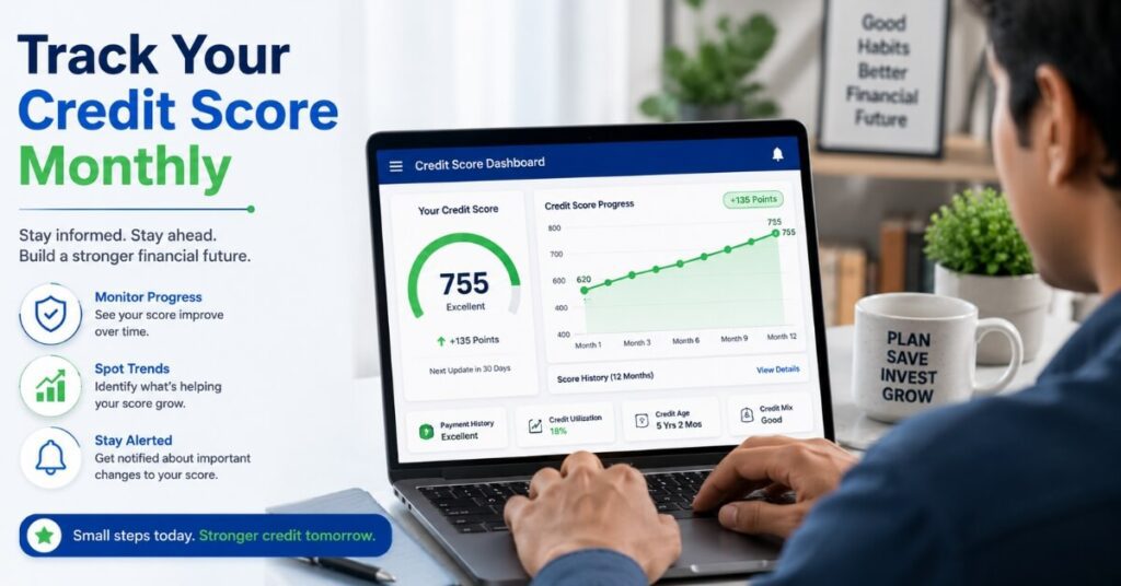 Check CIBIL score monthly to track credit score improvement progress