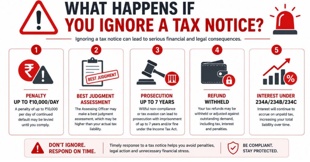Consequences of ignoring income tax notice — penalties, prosecution, refund withholding