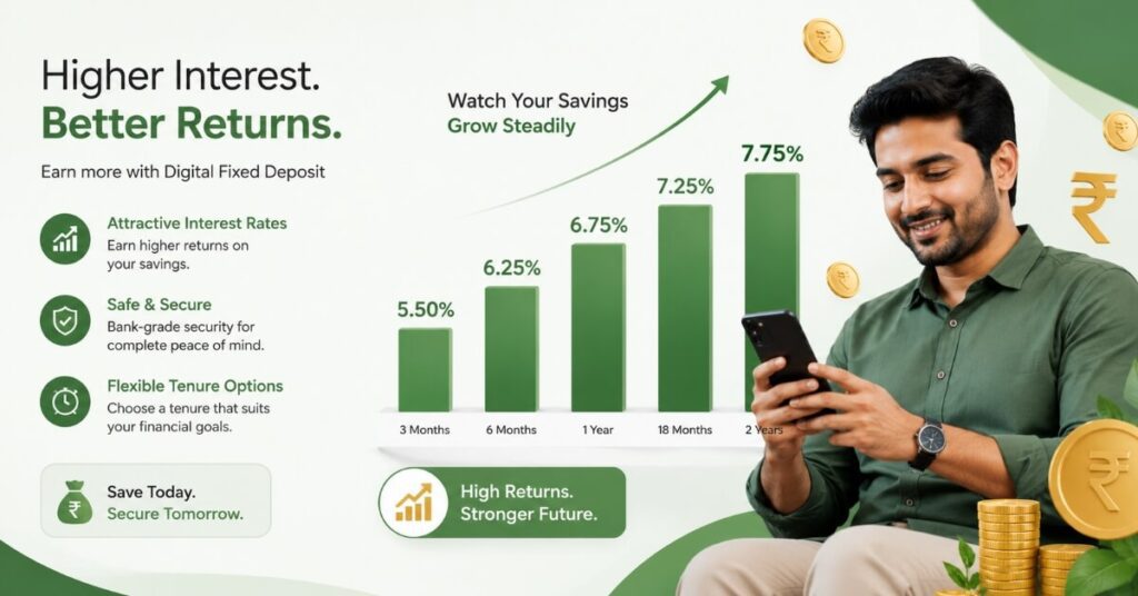 Digital fixed deposit interest rates comparison chart India 2026