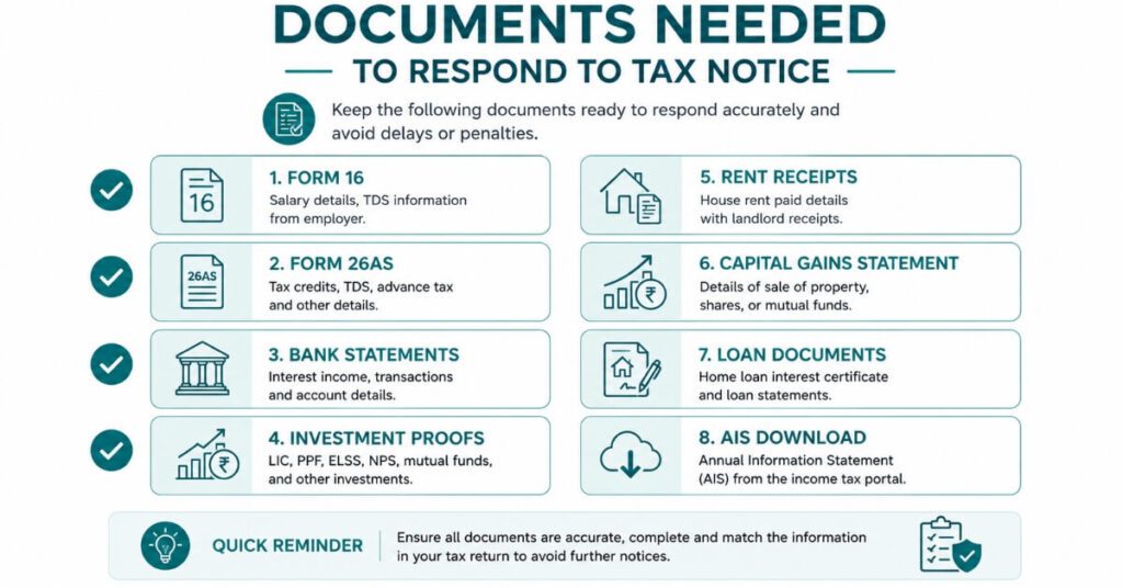 Documents required to respond to income tax notice in India