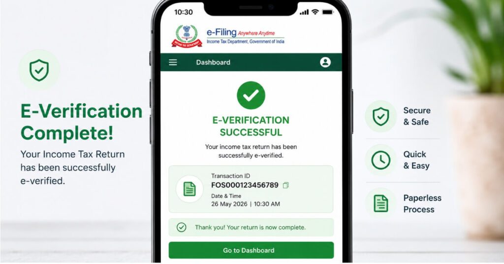 e-verify income tax return online success confirmation with transaction ID on mobile