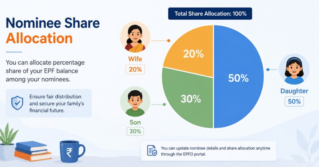 Allocating nominee share percentage in EPFO nomination update