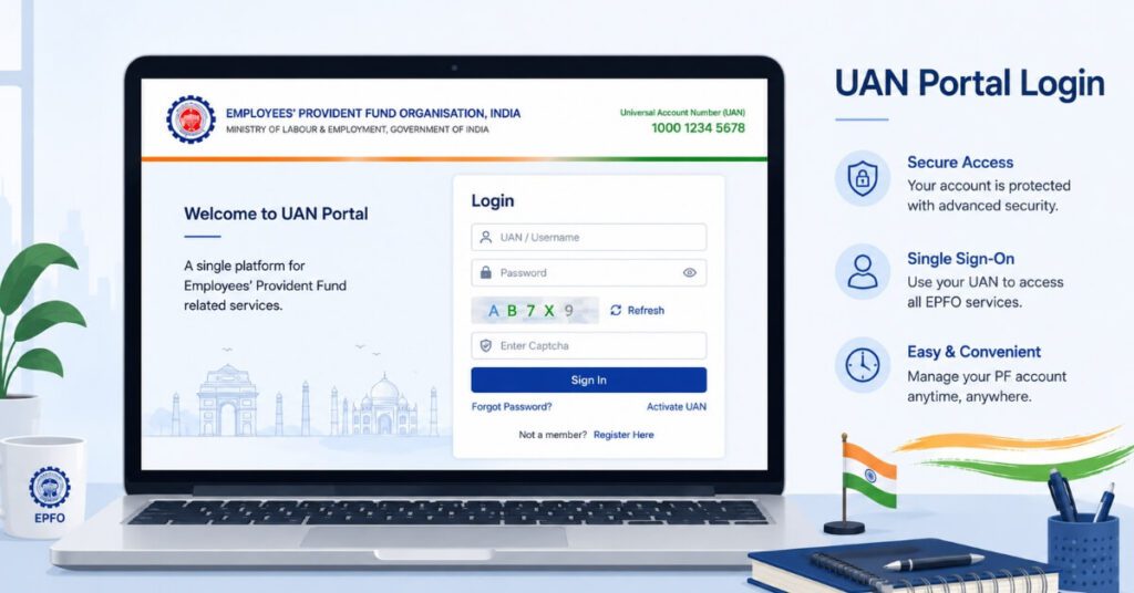 EPFO UAN member e-Sewa portal login screen |