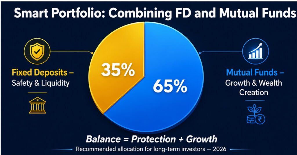 Pie chart showing ideal portfolio mix of fixed deposit vs mutual fund