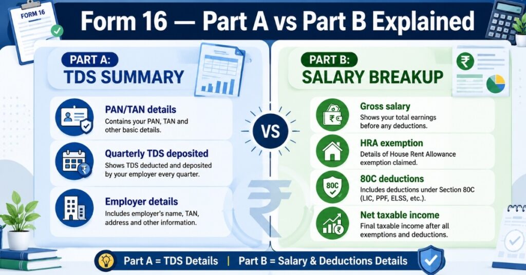 Form 16 Part A and Part B difference explained for ITR filing