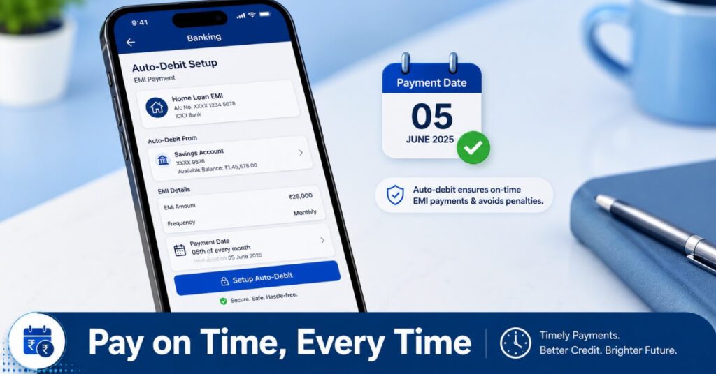 Pay EMI on time to improve credit score — auto-debit setup on phone