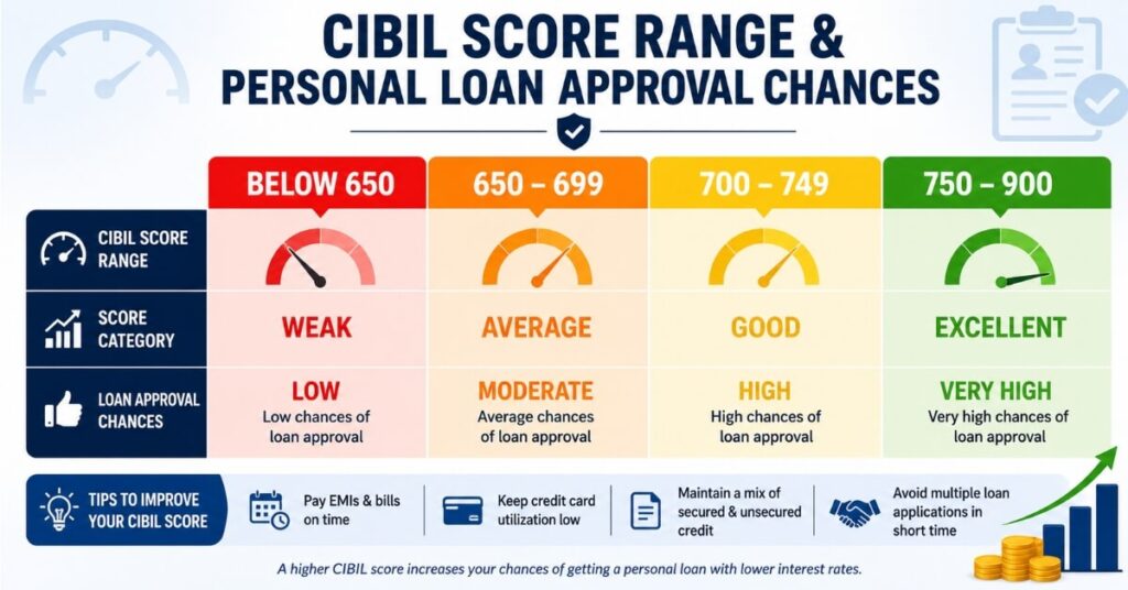 CIBIL score range chart for personal loan approval