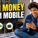Student using mobile phone to earn money from mobile for students