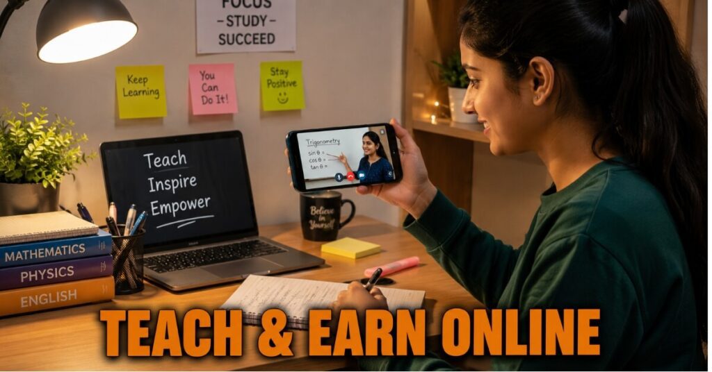 Student doing online tutoring and freelancing on phone for extra income