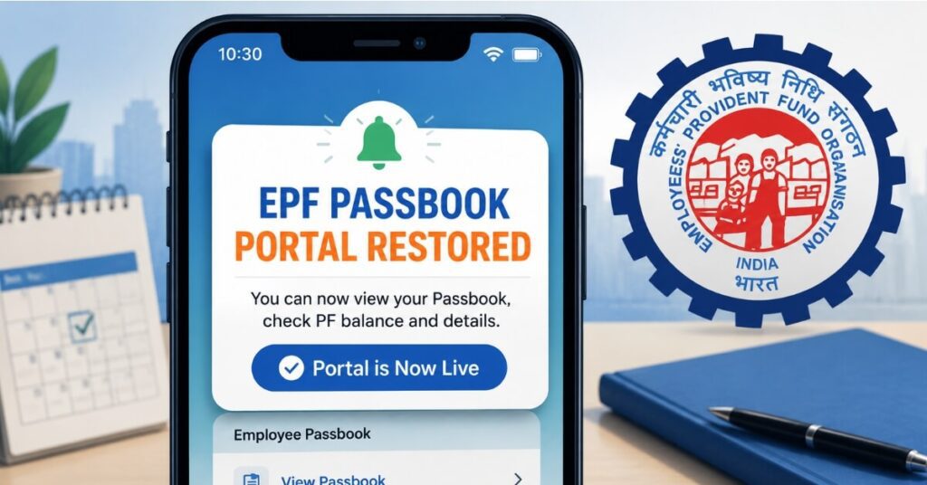 EPF Passbook Portal Restored notification on smartphone screen