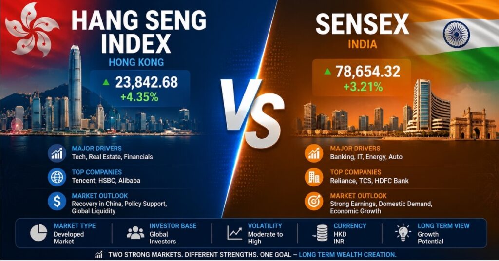 Hang Seng Index vs Sensex comparison chart