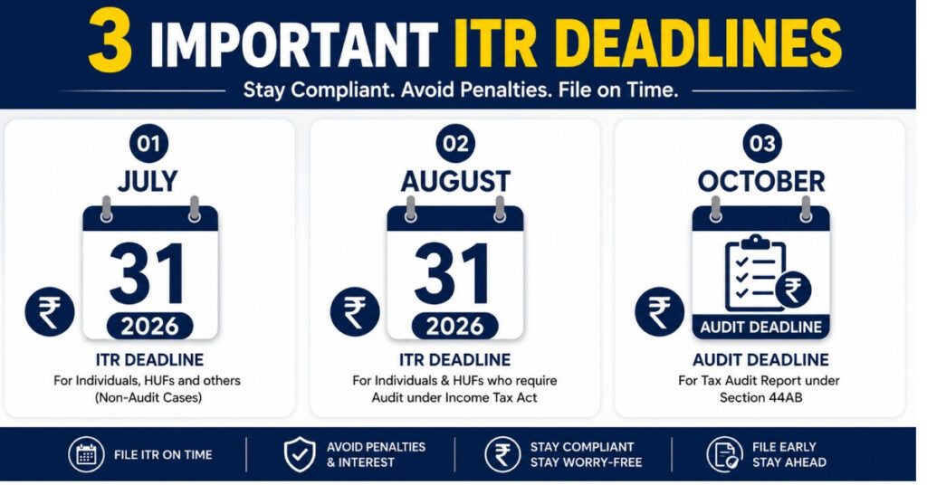 Current ITR deadlines chart AY 2026-27
