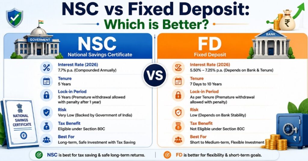 NSC interest rate compared with 5 year fixed deposit rates