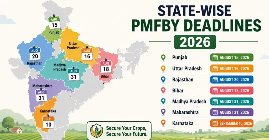 State-wise PMFBY Last Date Extended 2026 variations across India