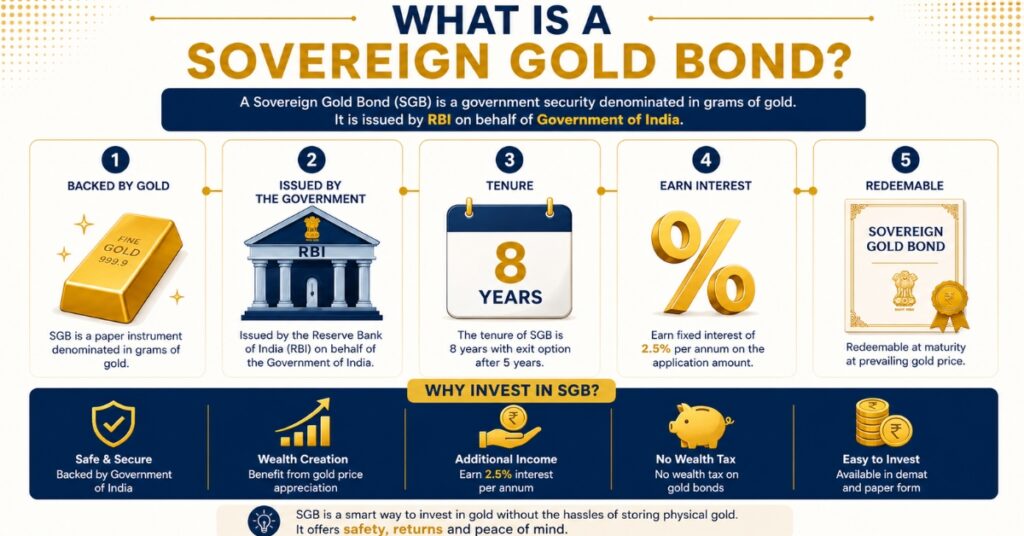Infographic explaining what Sovereign Gold Bond scheme is