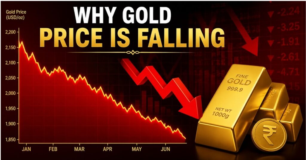 Why gold price is falling shown through downward trending gold rate chart