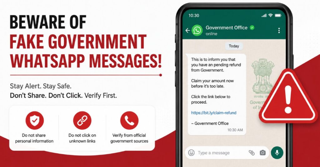 Fake Income Tax Notice WhatsApp scam alert warning graphic