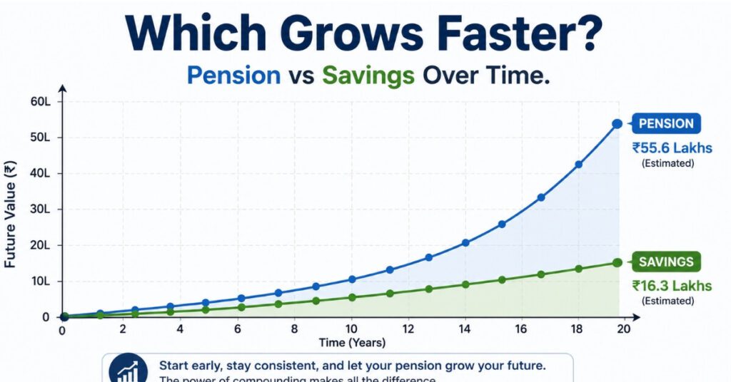 Is pension better than savings growth chart over time