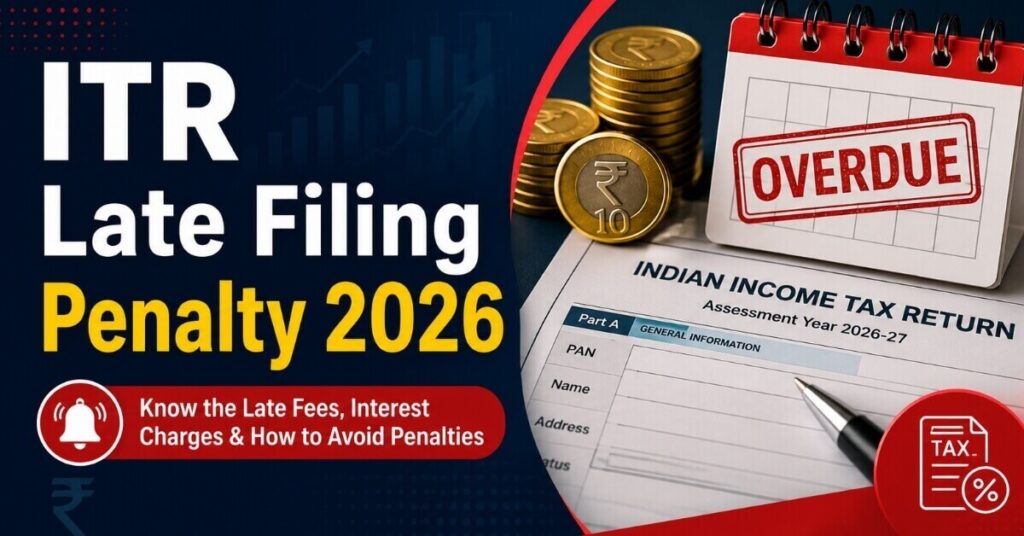 ITR Late Filing Penalty 2026 explained with calendar and rupee symbol