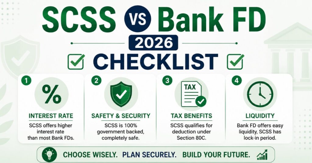 Checklist for choosing between SCSS and bank FD in 2026