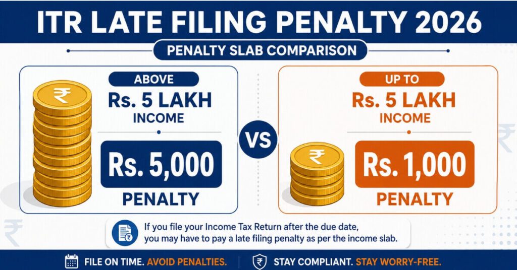 Section 234F penalty breakdown for income above and below Rs 5 lakh
