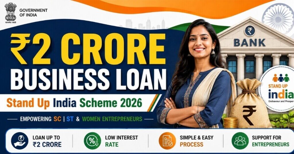 Stand Up India Loan Scheme 2026 banner showing 2 crore loan announcement