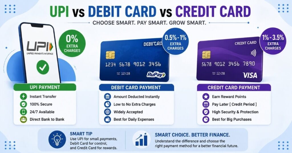 Comparison chart concept of UPI MDR charges versus credit card MDR fees